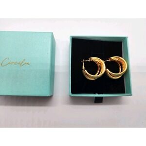 NIB 14KT Gold Plated Sterling Silver Overlapping Double Hoop Earrings